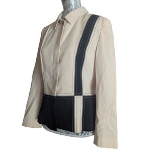 Louis Feraud Cream Black Geometric Color Block Wool Hidden Button Blazer Jacket
